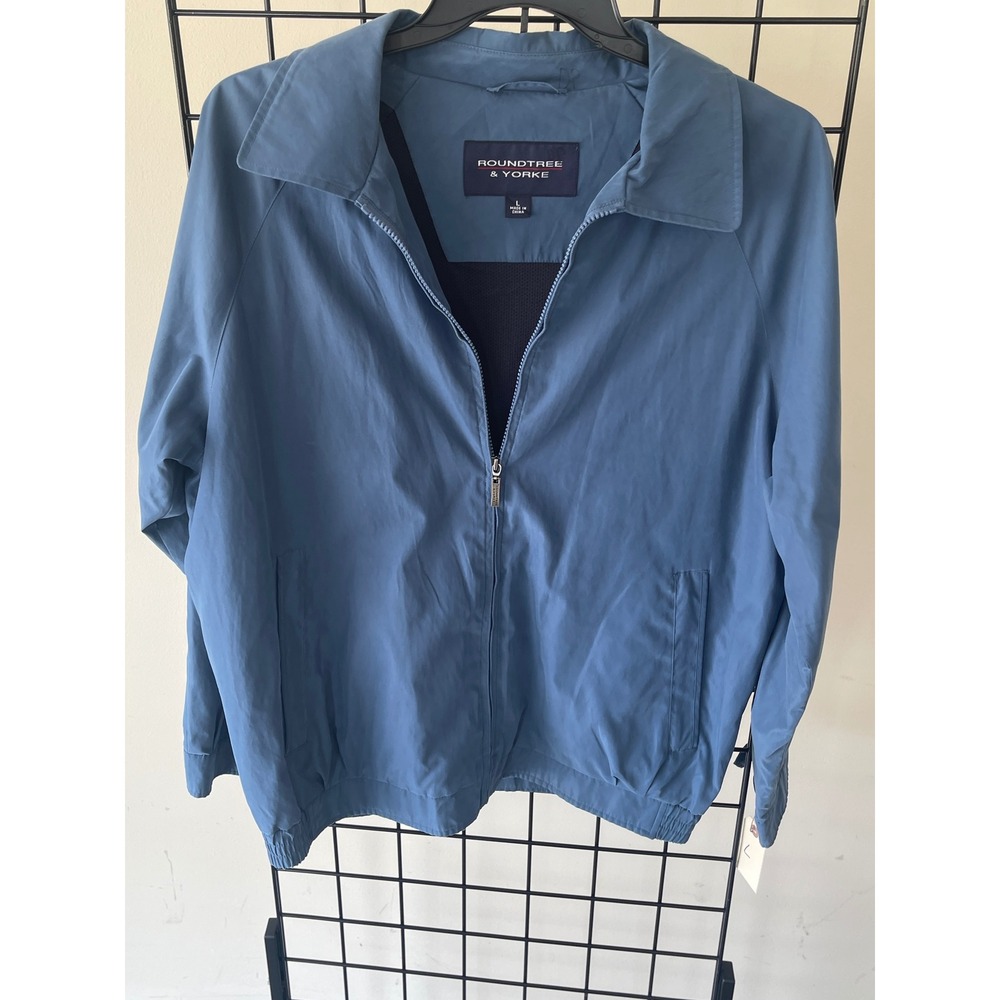 Roundtree &‎ Yorke Mens Blue Harrington Jacket Full Zip Mesh Lined Windbreaker L